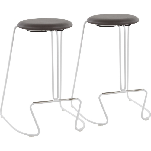 Finn 26" Counter Stool in Grey Leatherette & White Steel (Set of 2)